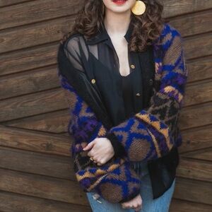 Vintage Icelandic Design Mohair Cardigan Sweater Jacket fully lined Women’s S/M